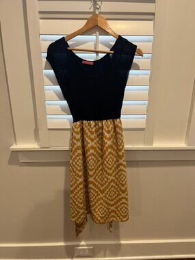 Maternal America Maternity Belted Dress Navy Mustard XS